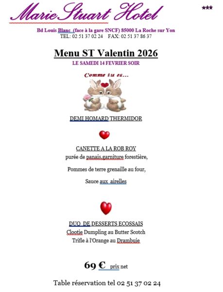 Menu saint valentin la roche sur yon